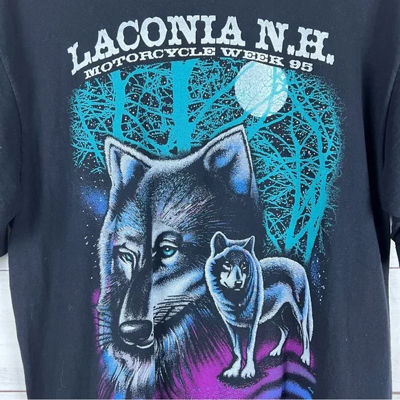 Vintage 1995 Laconia New Hampshire Bike Week Wolf T-Shirt Large